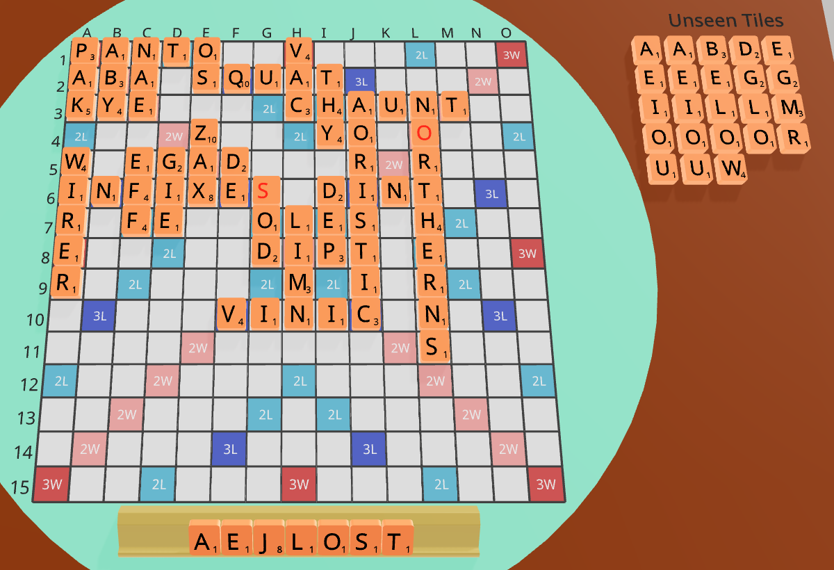 Down 284-303 with AEJLOST, 16 tiles in the bag